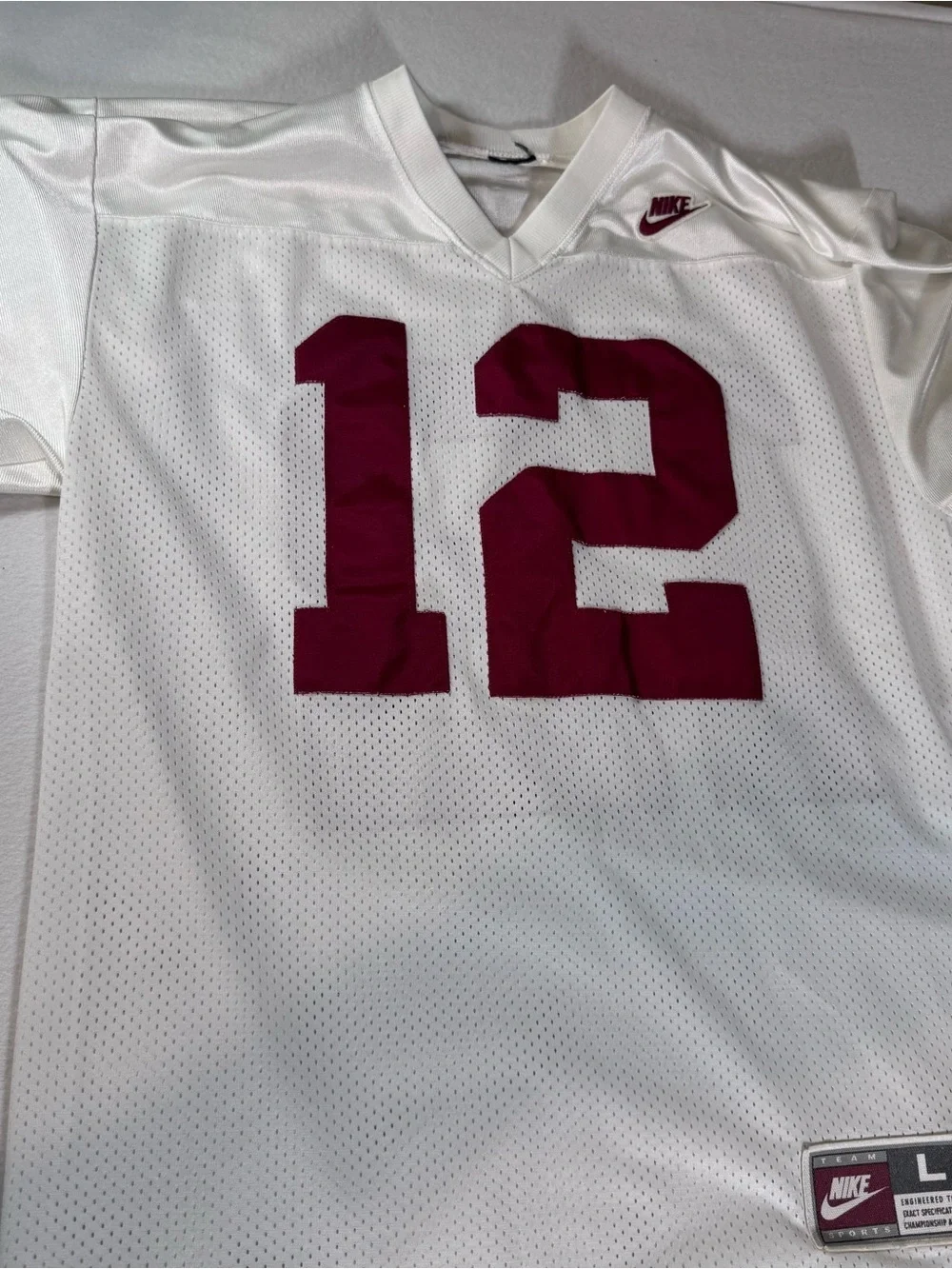 Nike White Football Jersey with Maroon Number 12 & STABLER